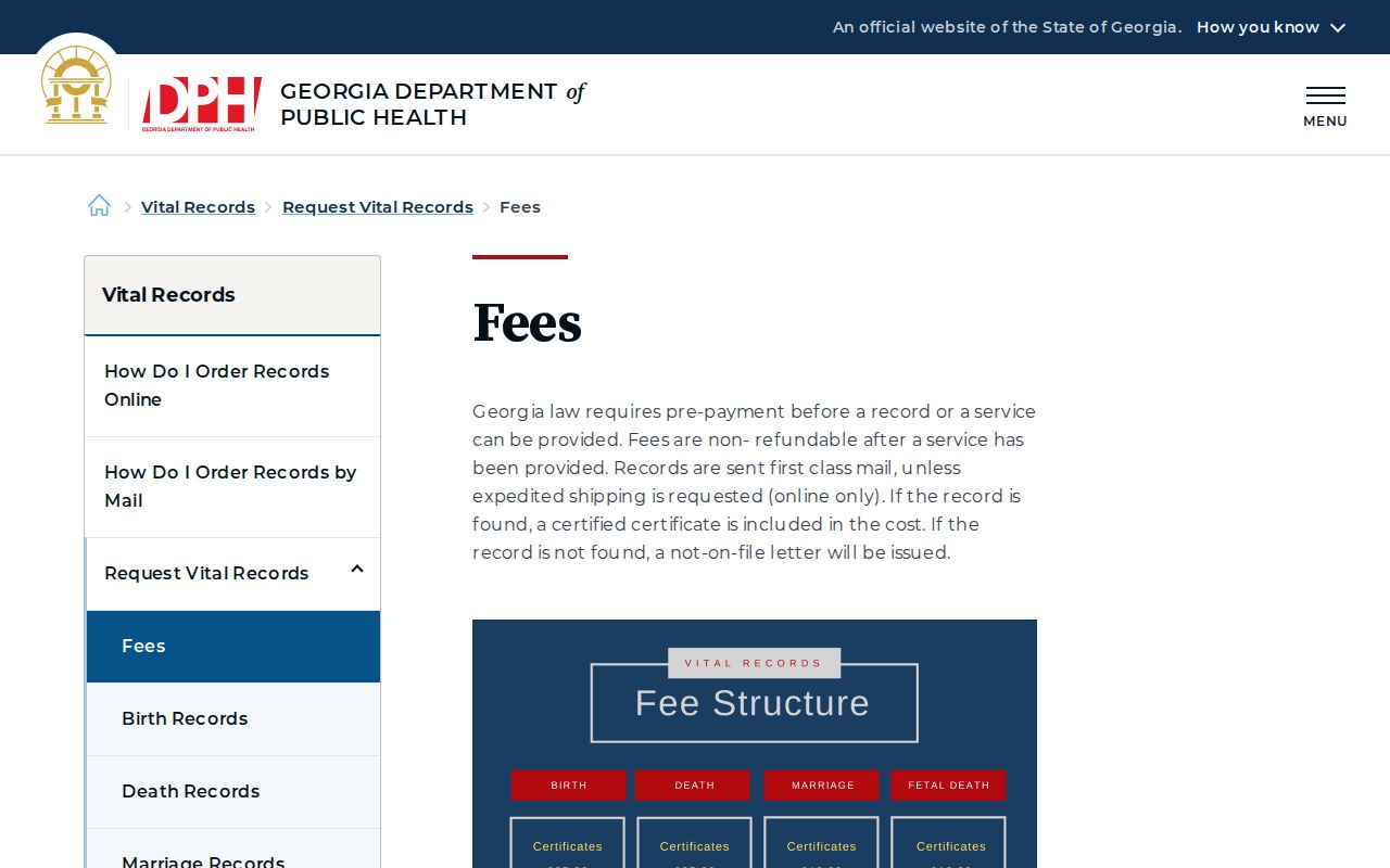 Georgia vital record fees for Chatham County previous residents research