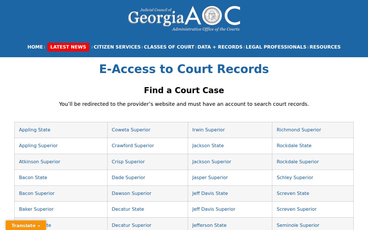 Chatham County resident lookup through Georgia court e-access