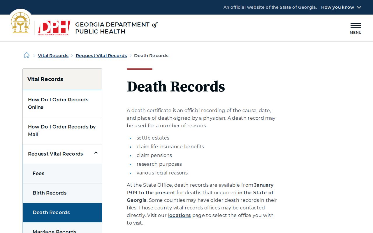 Chatham County resident lookup Georgia death record request