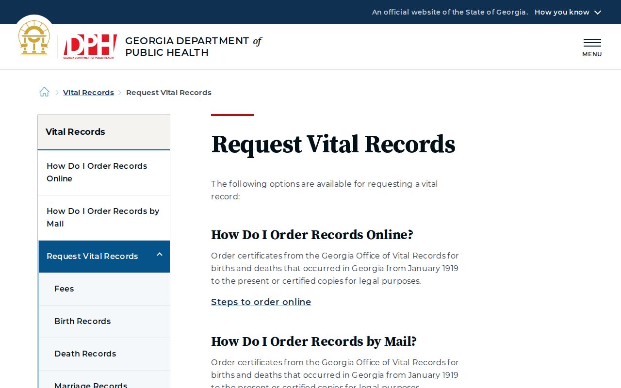 Chatham County resident lookup Georgia vital record order options