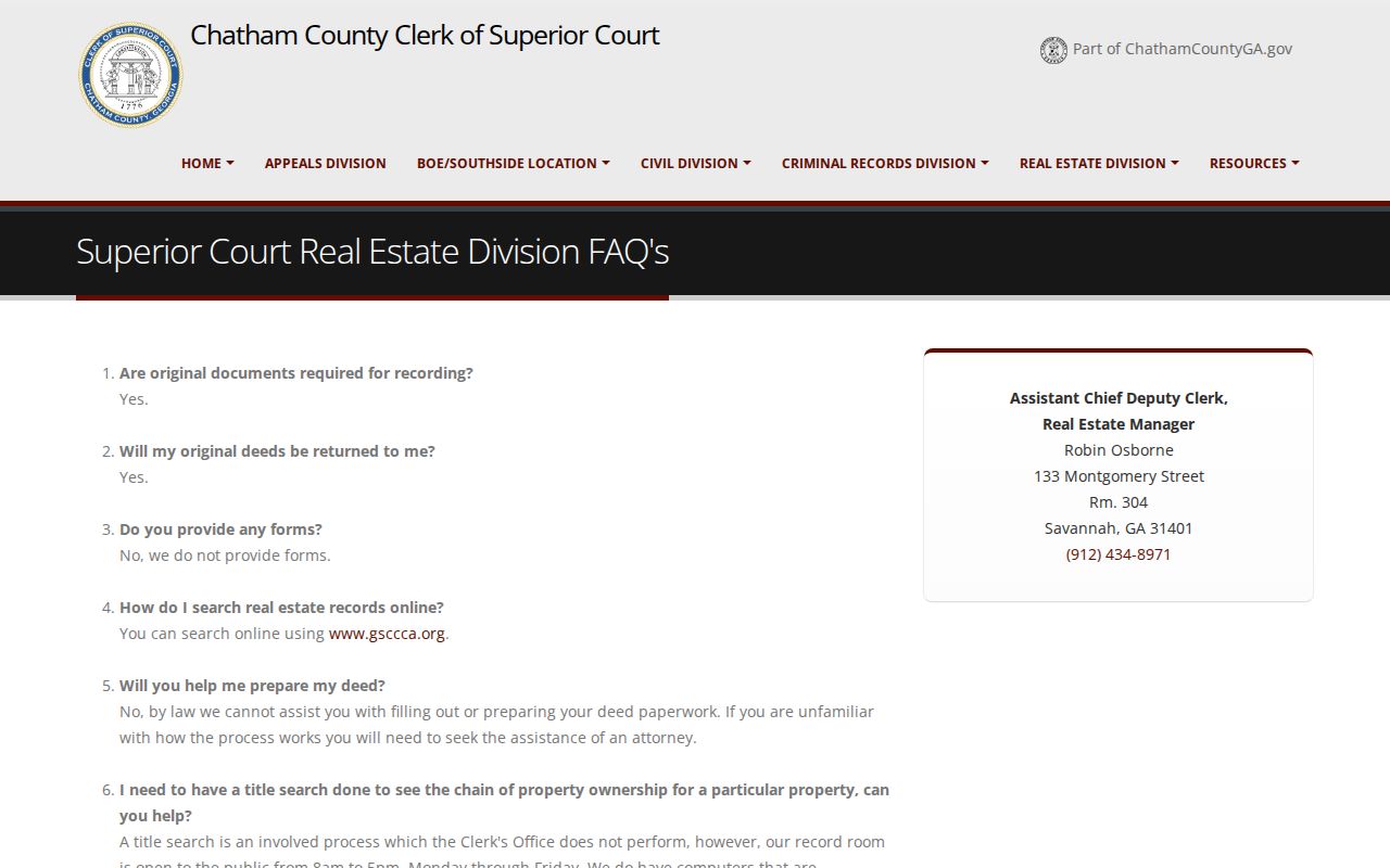 Chatham County street directory deed search FAQ